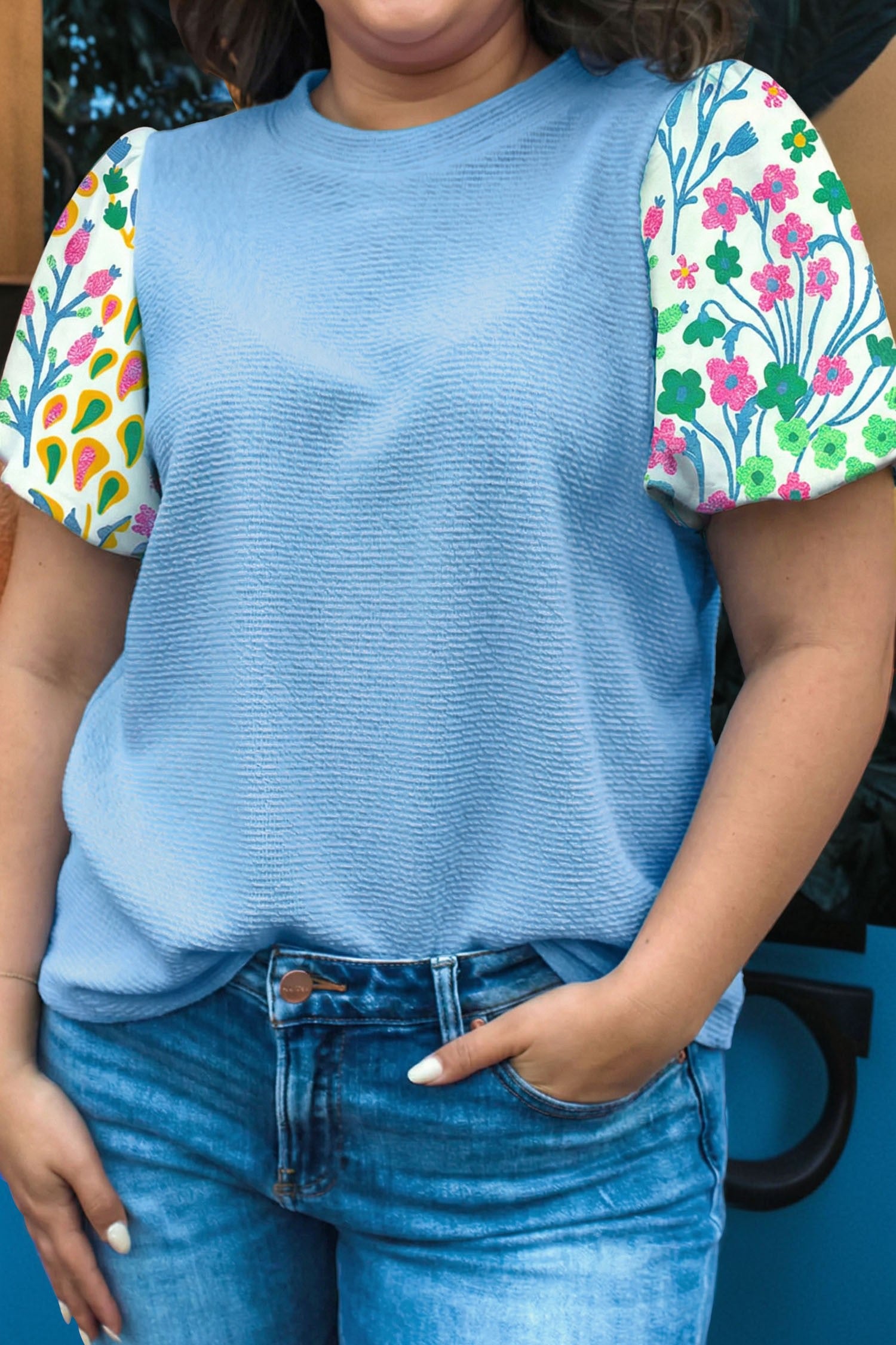 Textured Floral Sleeve Top - MOTHER'S DAY PRE-ORDER
